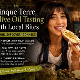 Cinque Terre: degustación de aceite de oliva con bocaditos locales