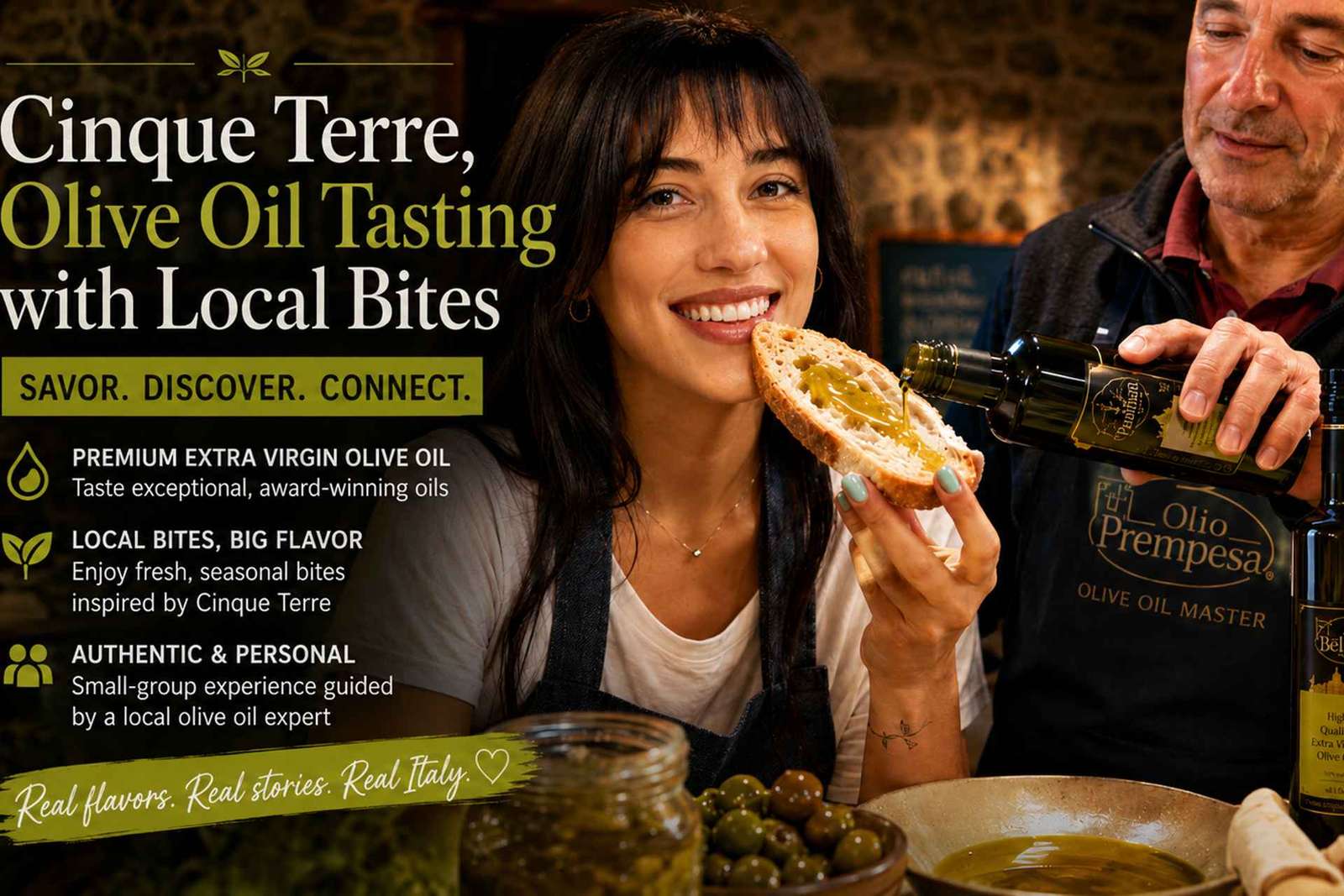 Cinque Terre: degustación de aceite de oliva con bocaditos locales